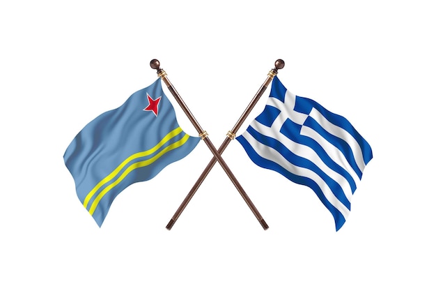 Aruba versus fondo de banderas de dos países de Grecia