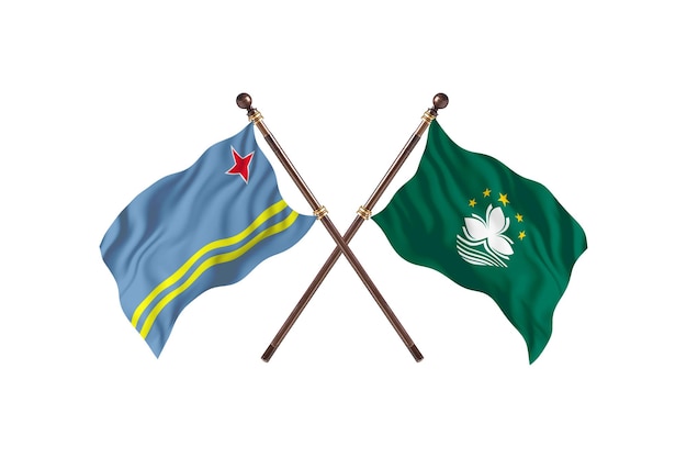 Aruba versus fondo de banderas de dos países de Macao