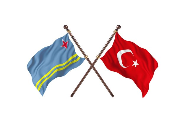 Aruba versus fondo de banderas de dos países de Turquía