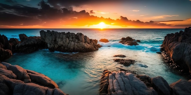 Arubas Morgendämmerung ist atemberaubend und spiegelt sich im Wasser und auf den Klippen wider