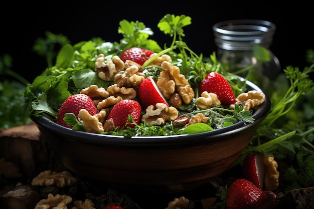 Arugulasalat mit Erdbeeren und Nüssen in einem landesweiten Szenario generative IA