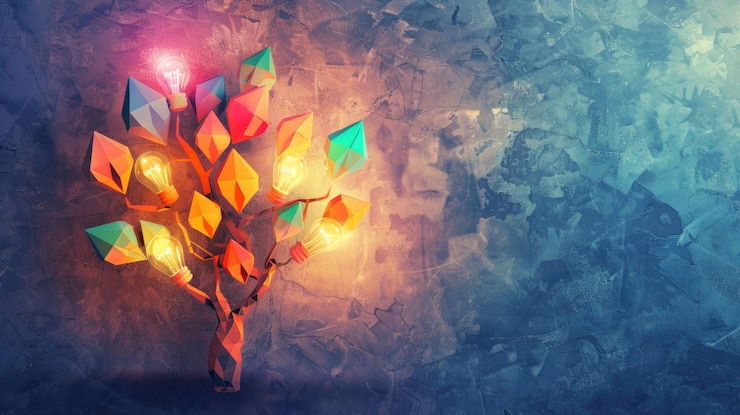Foto árvore 3d caprichosa com folhas de lâmpada para conceito de negócios