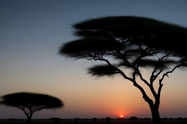 Foto Árvore africana ao pôr-do-sol