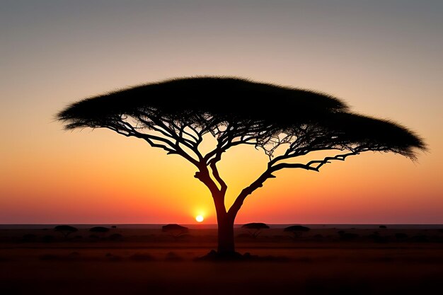 Foto Árvore africana ao pôr-do-sol