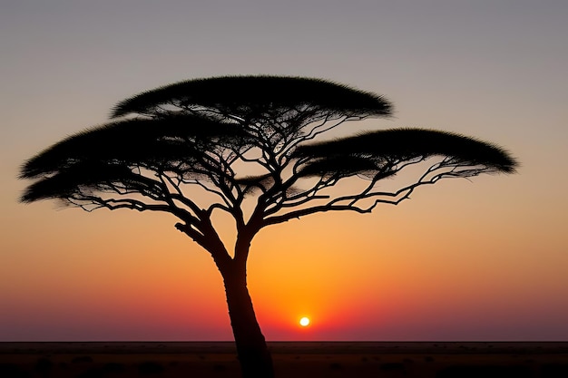 Foto Árvore africana ao pôr-do-sol