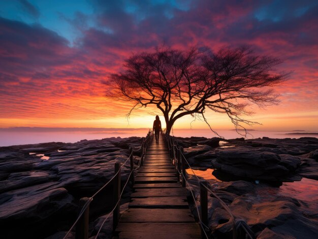 árvore ao pôr do sol papel de parede HD 8K Banco de Imagem Fotográfica