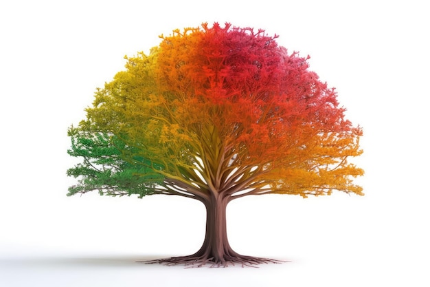 Árvore arco-íris isolada na frente de fundo branco de IA generativa