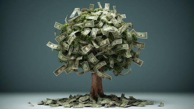 Foto Árvore com dinheiro dólar folha riqueza conceito investimento futuro