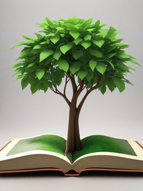 Foto Árvore crescendo a partir de um livro aberto conceito de reciclagem alternativa na concepção de acesso à informação relativa à natureza e forma de educação ilustração 3d