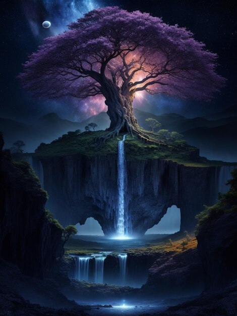 árvore da vida no universo da galáxia cachoeira de fantasia dramática