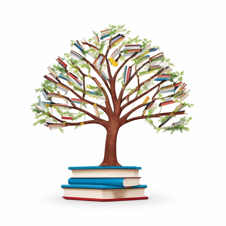 Foto árvore de conceito de educação de conhecimento cultivada a partir de livros