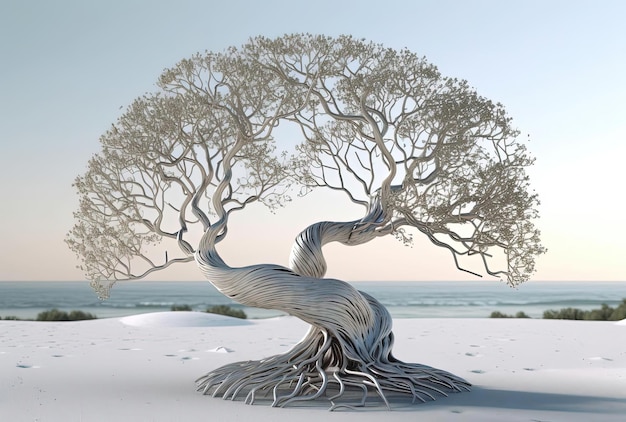 árvore de metal de galhos por coleção de galo na areia