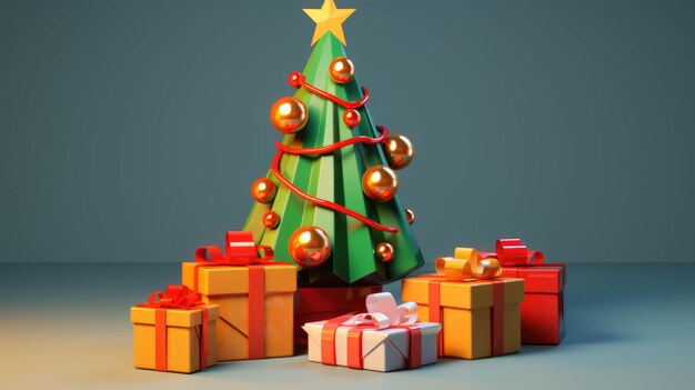 Foto Árvore de natal 3d e gifbox