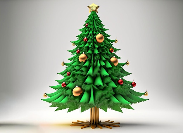 Árvore de Natal 3d em fundo branco Conceito de Natal