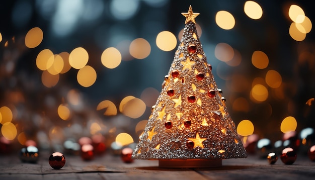 Foto Árvore de natal com enfeites de luzes e esferas de natal
