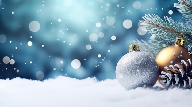 Árvore de Natal com neve e brinquedos de Natal com neve Banner de inverno