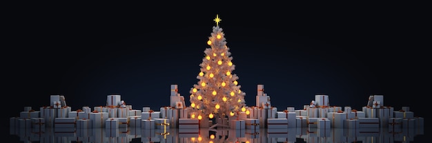 Foto Árvore de natal com presenteschristmas concept 3d rendering