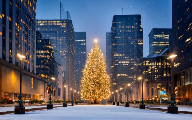 Foto Árvore de natal conceito neve e árvore de natal iluminação imagens de fundo de natal