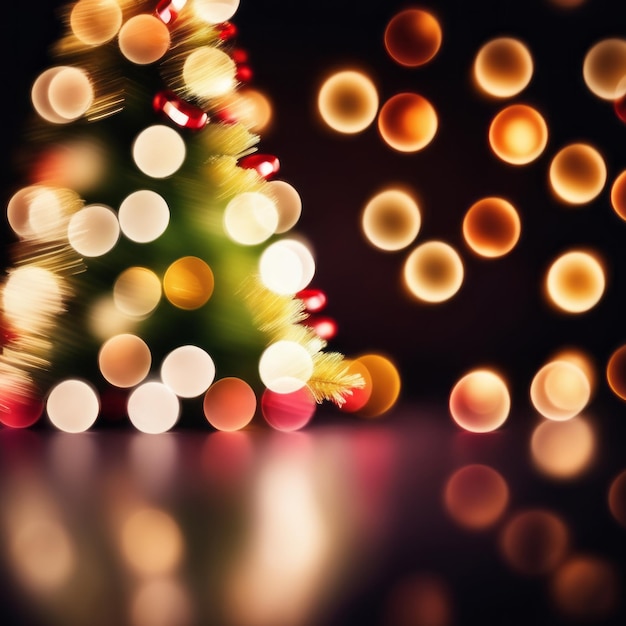 Foto Árvore de natal contra borrado com bokeh luz fundo escuro