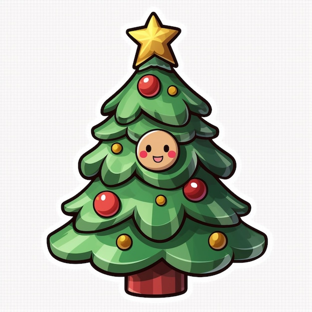 árvore de natal de desenho animado com uma estrela no topo e um rosto generativo ai