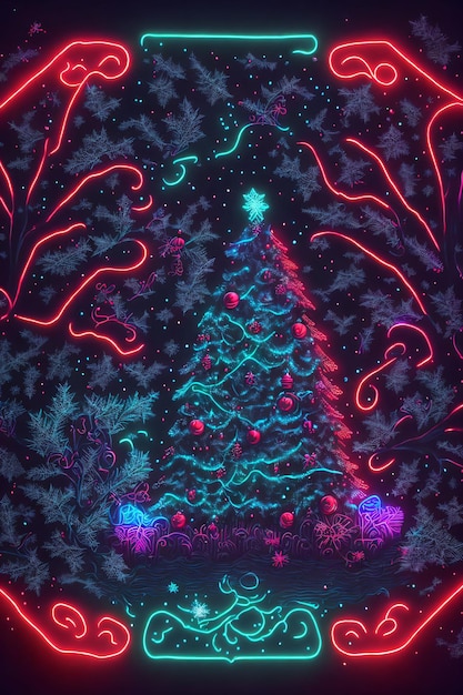 Foto Árvore de natal de luzes brilhantes de néon