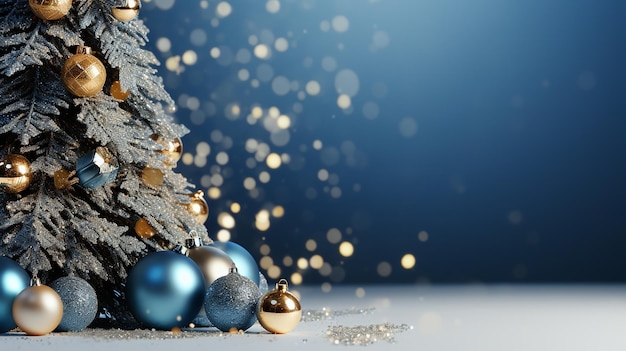 árvore de Natal de perto azul brilhante de fundo brilhante