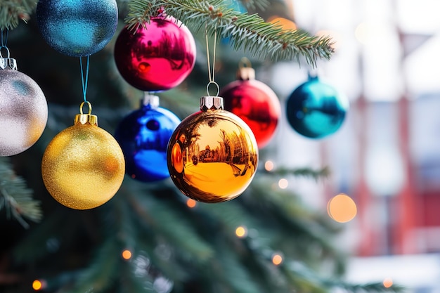 Árvore de Natal decorada em fundo desfocado