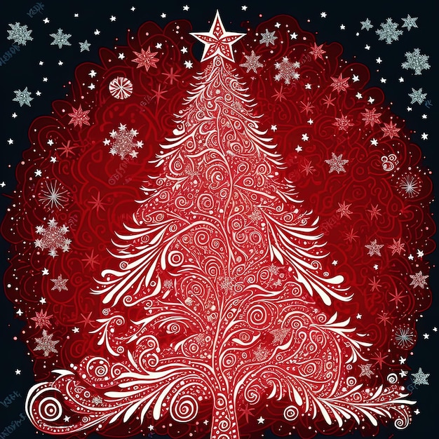 Árvore de Natal decorada estilizada, belo design de arte plana