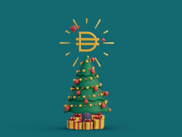 Árvore de natal decorativa de dai crypto moeda renderização de ilustração 3d