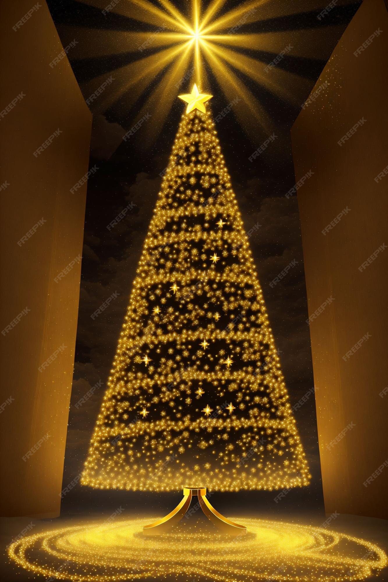 Decoração Clássica De árvore De Natal. Estrelas Douradas Na Parede Do  Quarto Ensolarado Brilhante Imagem de Stock - Imagem de parede, estrelas:  253139809