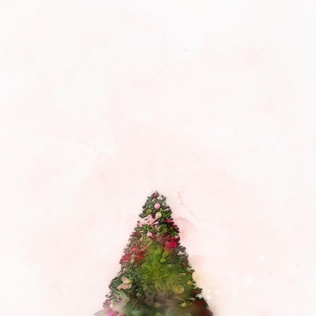 Árvore de natal em aquarela, fundo rosa claro. banner de feliz natal e feliz ano novo, copie o espaço. cartão-presente de conceito, banner, pôster de férias, capa