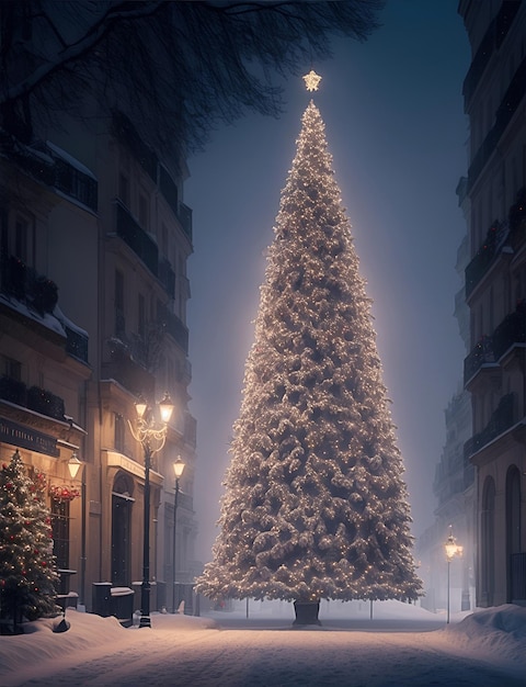 Foto Árvore de natal gigantesca numa praça da cidade