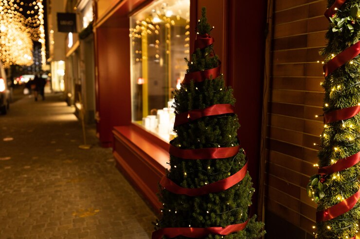Foto árvore de natal iluminada à noite