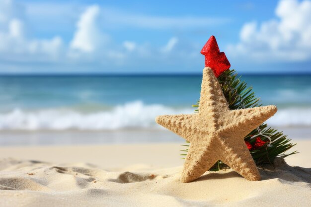 árvore de Natal na praia de areia