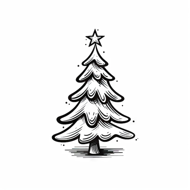 Foto Árvore de natal sketched icon hand drawn xmas tree doodle sketch elemento gráfico ano novo scribble fir symbol sign silhouette ilustração de ia generativa isolada