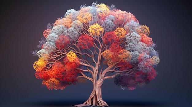 Árvore do cérebro humano com autocuidado e conceito de florescimento mental Recurso criativo gerado por IA