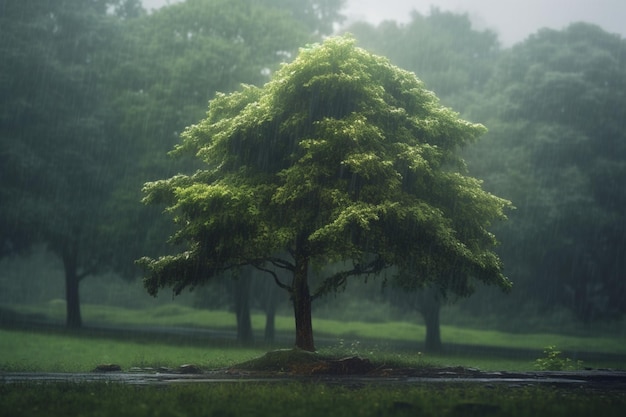 árvore durante um tempo chuvoso IA generativa
