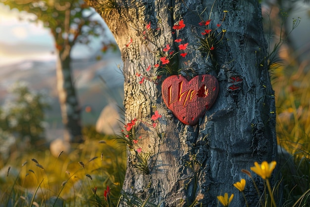 árvore em forma de coração com um coração nele