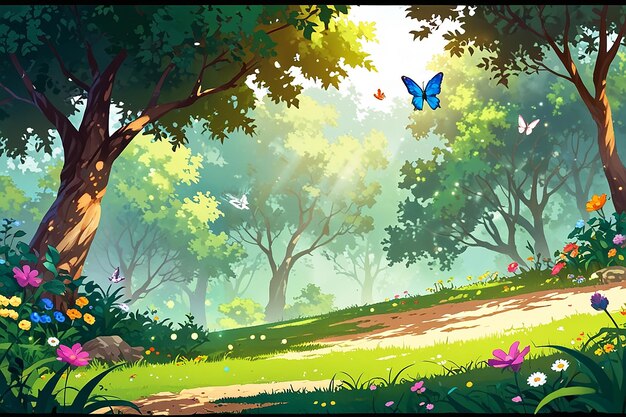 árvore floral e borboletas brilhantes ilustração vetorial