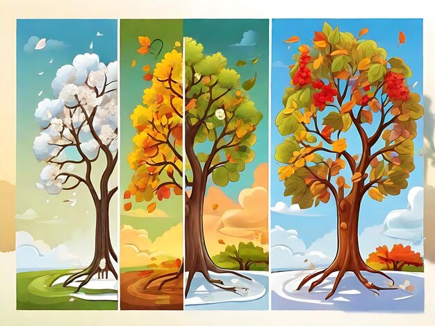 Foto Árvore linda em diferentes estações