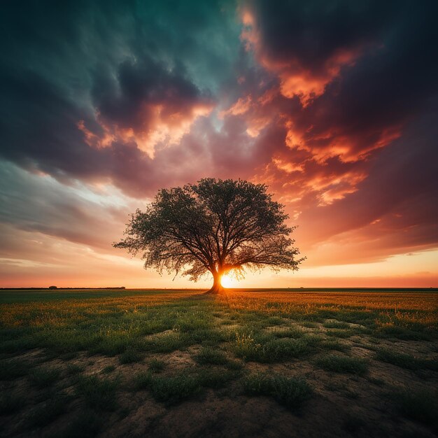 Foto Árvore solitária em perspectiva de grande ângulo