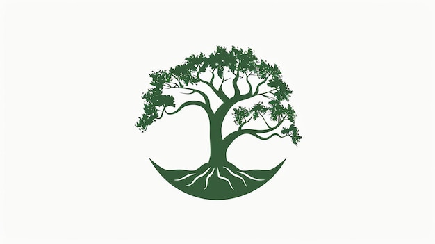 Árvore verde simples com raízes isoladas em um fundo branco