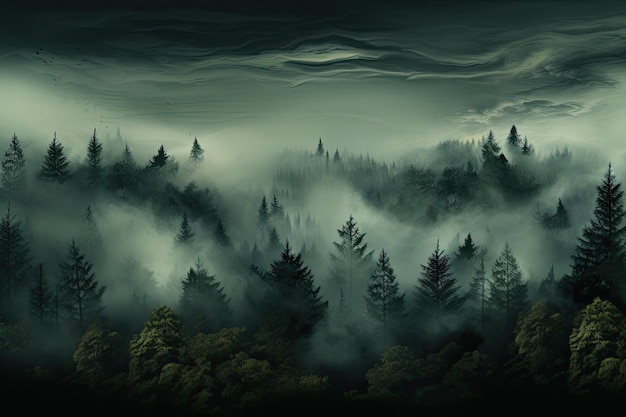 Foto Árvores cobertas por neblina feitas com ferramentas generativas de ia