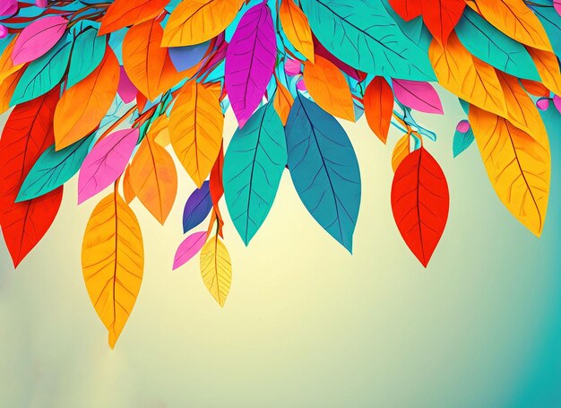 árvores coloridas com folhas em galhos pendurados