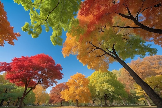 árvores com folhas multicoloridas no parque