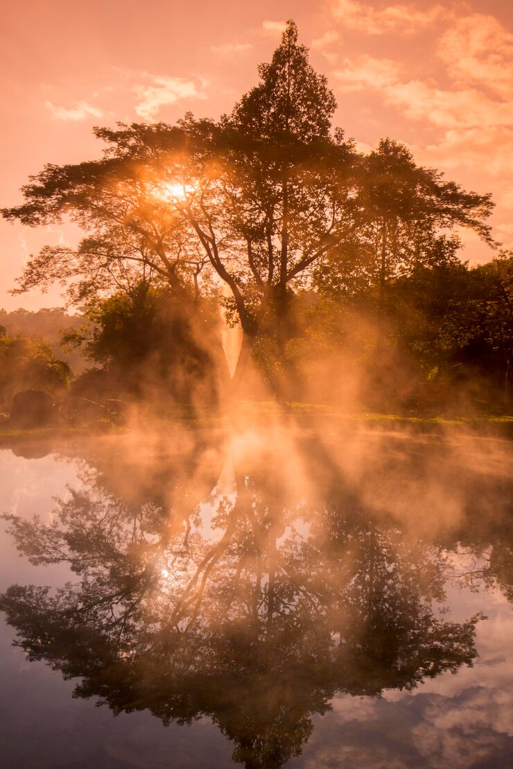 Foto árvores contra o céu durante o pôr-do-sol