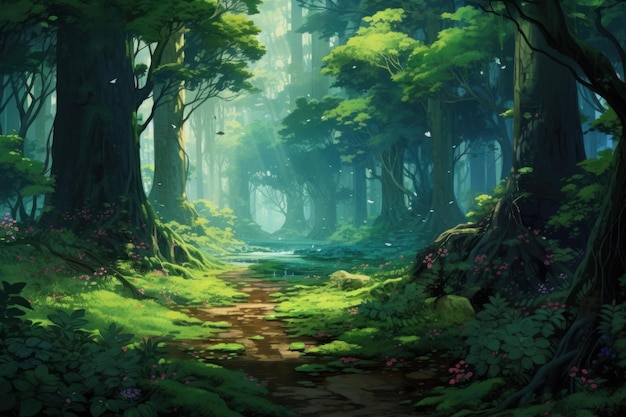 Árvores da floresta anime jogo de novela visual Planta da natureza Gerar Ai