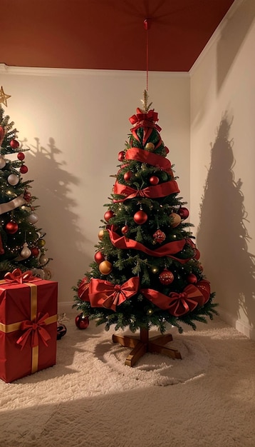 Foto Árvores de natal com bolas e luzes