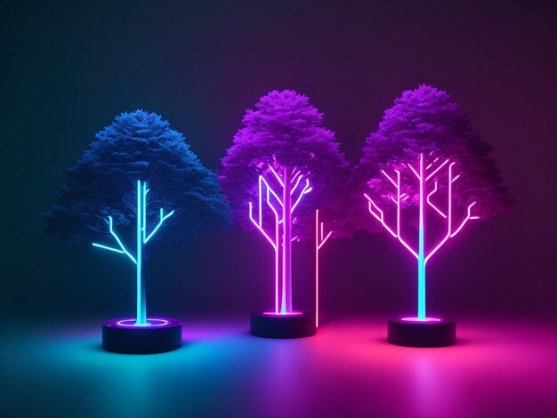 Foto Árvores e led futurismo marca de néon árvore minimalista design colorido