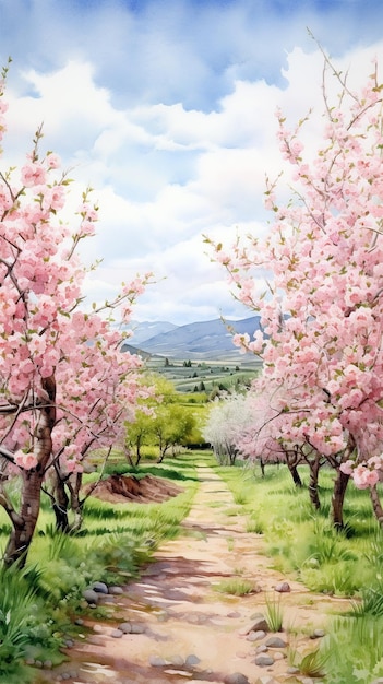 Árvores em flor rosa geradas por IA